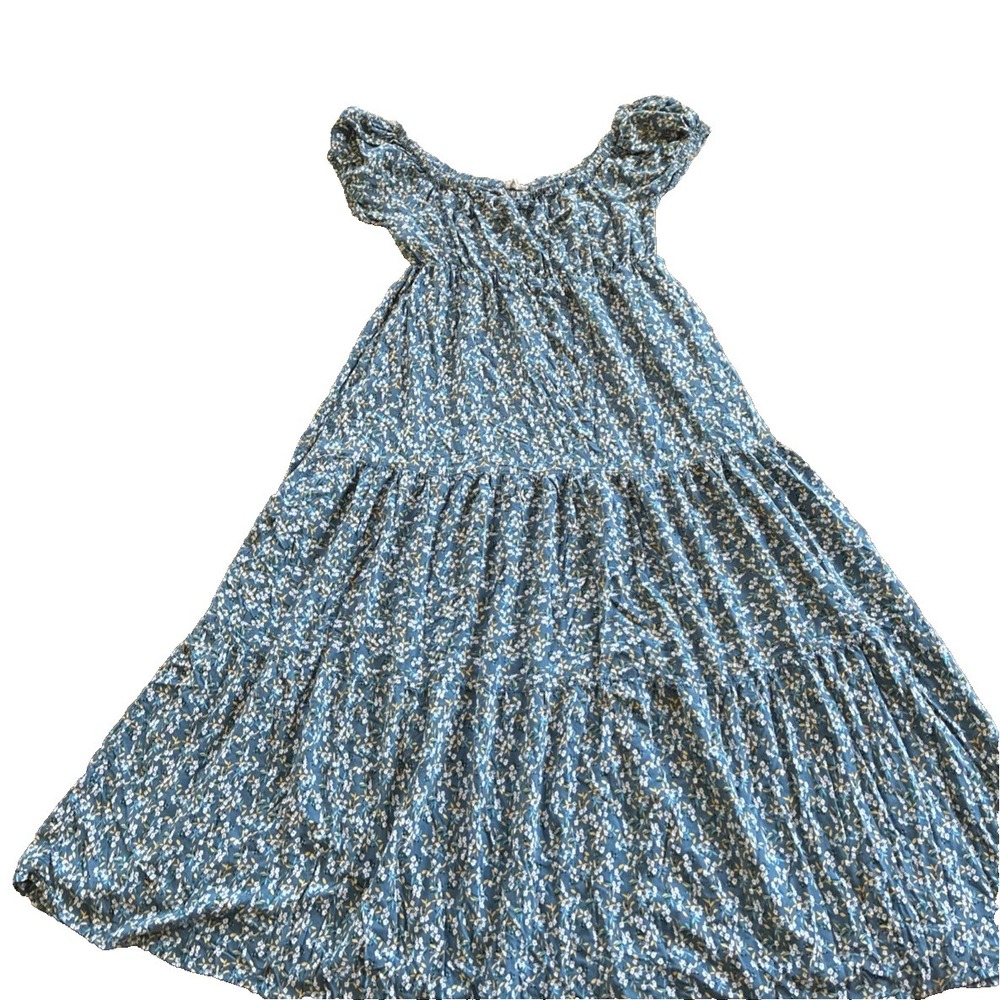 Women's Dress Medium Blue Floral Pattern Cottagecore Tiered Babydoll Fairycore